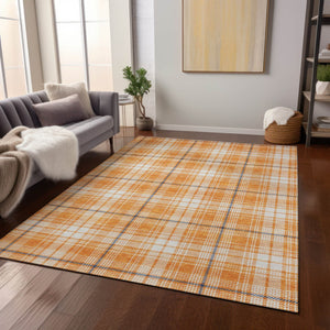 Homeroots 3' Stylish Artichoke Green Brown And Ivory Plaid Washable Area Rug For Indoor And Outdoor Use 3' X 5' Polyester 597123