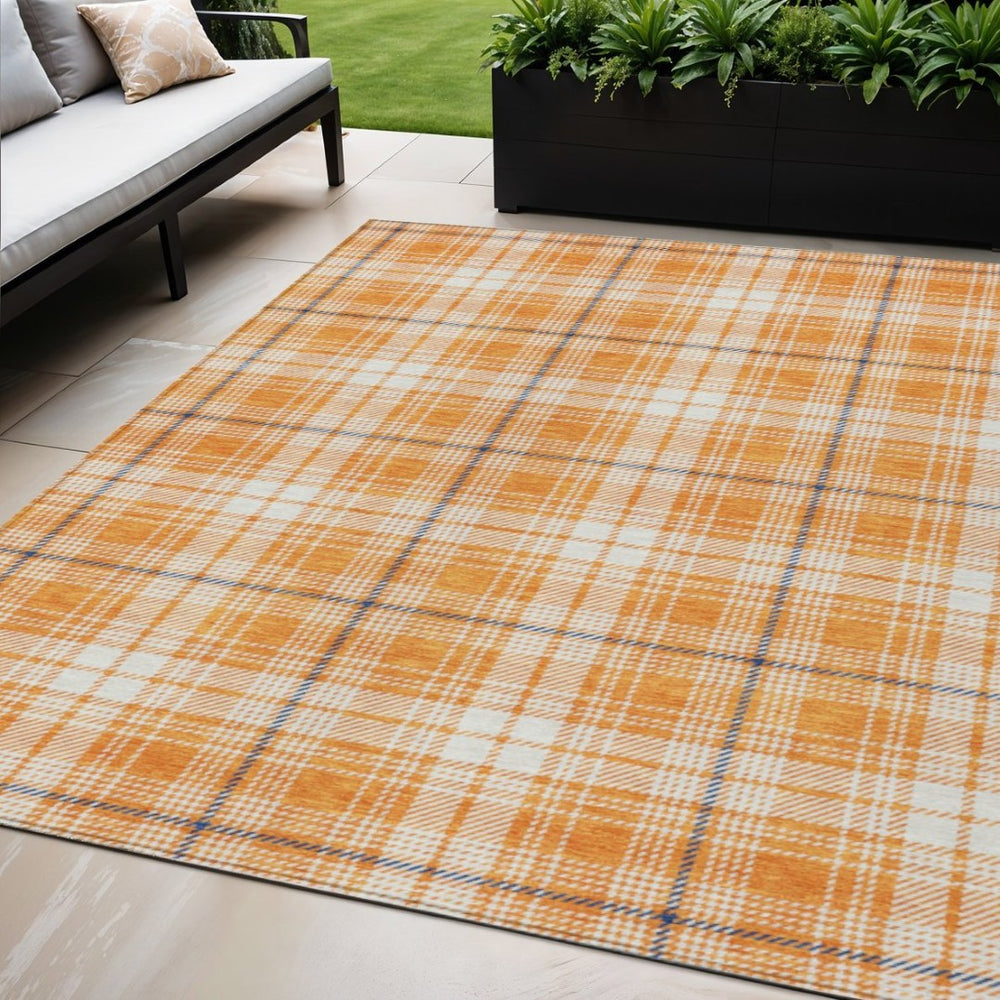 HomeRoots 5' Vibrant Orange, Blue & Ivory Plaid Area Rug - Durable, Washable, Ideal for Indoor & Outdoor Spaces 5' X 8' 597124