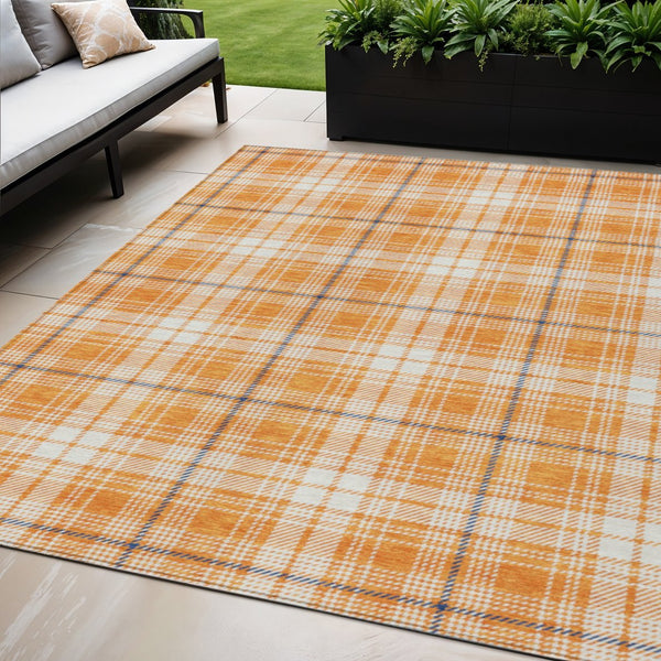 Homeroots 3' Stylish Artichoke Green Brown And Ivory Plaid Washable Area Rug For Indoor And Outdoor Use 5' X 8' Polyester 597124