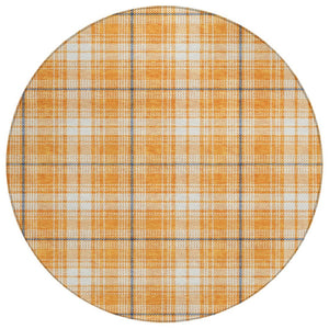 HomeRoots 5' Vibrant Orange, Blue & Ivory Plaid Area Rug - Durable, Washable, Ideal for Indoor & Outdoor Spaces 8' Round 597125