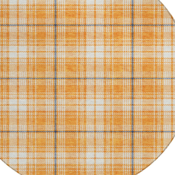 Homeroots 3' Stylish Artichoke Green Brown And Ivory Plaid Washable Area Rug For Indoor And Outdoor Use 8' Round Polyester 597125