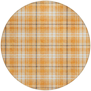 Homeroots 3' Stylish Artichoke Green Brown And Ivory Plaid Washable Area Rug For Indoor And Outdoor Use 8' Round Polyester 597125