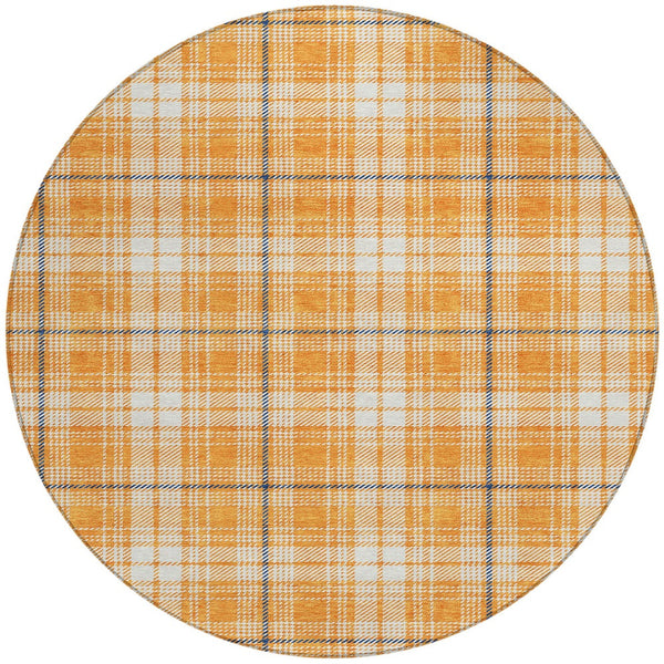 Homeroots 3' Stylish Artichoke Green Brown And Ivory Plaid Washable Area Rug For Indoor And Outdoor Use 8' Round Polyester 597125
