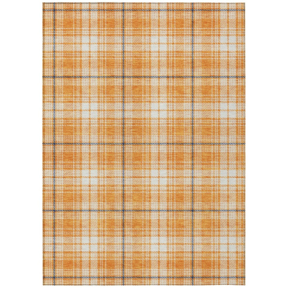 HomeRoots 9' X 12' Vibrant Orange Blue Ivory Plaid Area Rug - Washable, Durable, Perfect for Indoor & Outdoor Use 597127