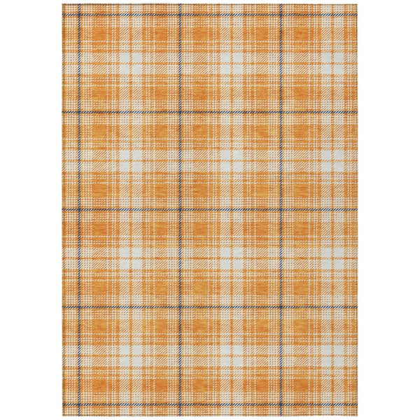 HomeRoots 5' Vibrant Orange, Blue & Ivory Plaid Area Rug - Durable, Washable, Ideal for Indoor & Outdoor Spaces 10' X 14' 597128