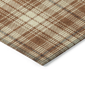 Homeroots 3' Stylish Artichoke Green Brown And Ivory Plaid Washable Area Rug For Indoor And Outdoor Use 3' X 5' Polyester 597129