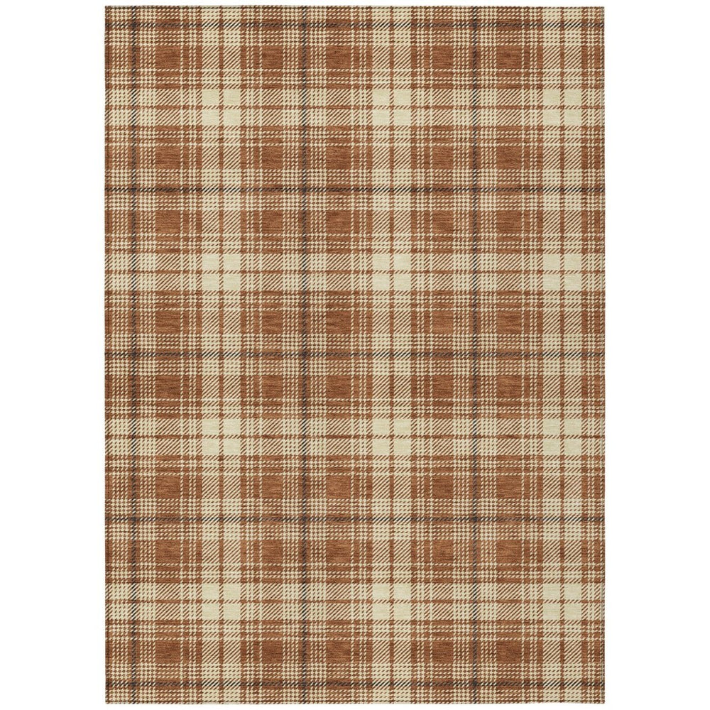 HomeRoots 5' Durable Plaid Area Rug - Stylish Brown, Black, and Beige for Indoor/Outdoor Use, Machine Washable 5' X 8' 597130