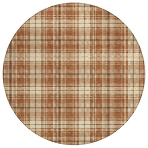 HomeRoots 5' Durable Plaid Area Rug - Stylish Brown, Black, and Beige for Indoor/Outdoor Use, Machine Washable 8' Round 597131