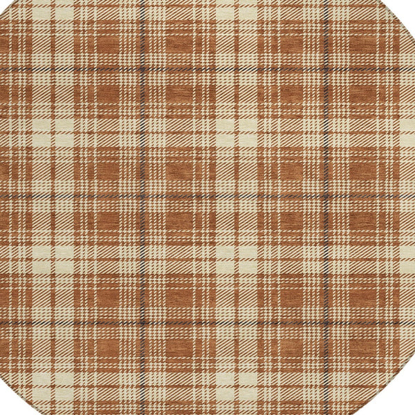 Homeroots 3' Stylish Artichoke Green Brown And Ivory Plaid Washable Area Rug For Indoor And Outdoor Use 8' Round Polyester 597131