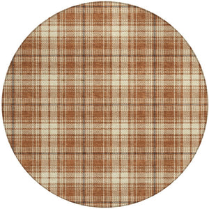 Homeroots 3' Stylish Artichoke Green Brown And Ivory Plaid Washable Area Rug For Indoor And Outdoor Use 8' Round Polyester 597131