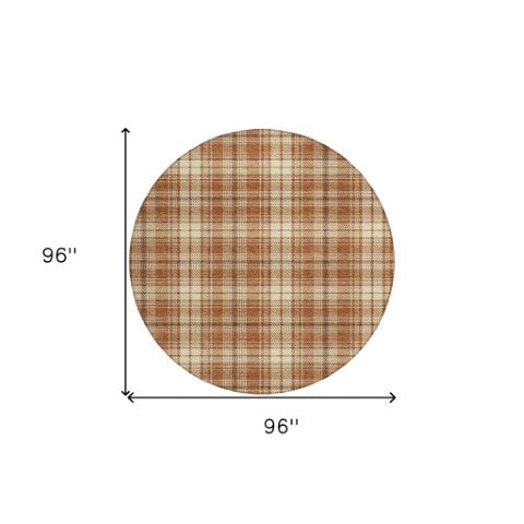 Homeroots 3' Stylish Artichoke Green Brown And Ivory Plaid Washable Area Rug For Indoor And Outdoor Use 8' Round Polyester 597131