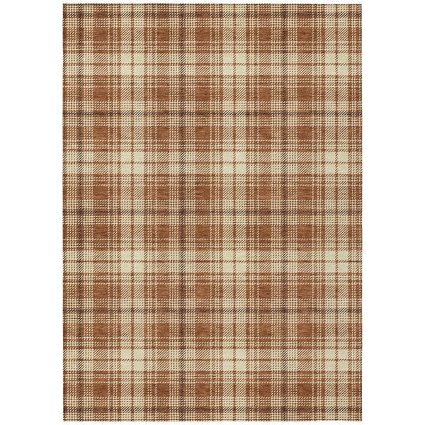 HomeRoots 5' Durable Plaid Area Rug - Stylish Brown, Black, and Beige for Indoor/Outdoor Use, Machine Washable 8' X 10' 597132