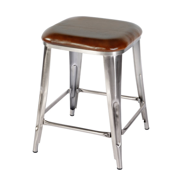 Butler Specialty Butler 24.75" Leather & Iron Counter Stool - Stylish Industrial Design With Footrest For Comfort Brown,Silver Iron,Leather,Engineered Wood 5971344-butler
