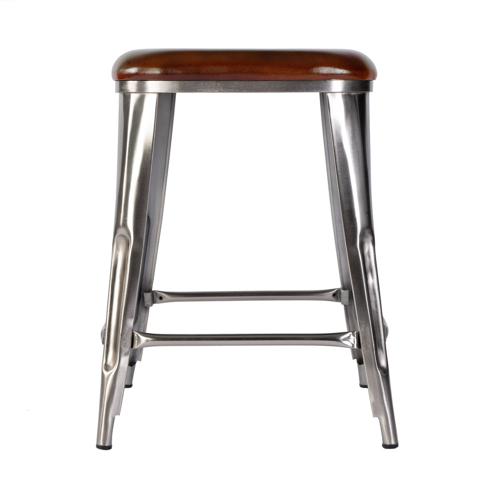 Butler Specialty Butler 24.75" Leather & Iron Counter Stool - Stylish Industrial Design With Footrest For Comfort Brown,Silver Iron,Leather,Engineered Wood 5971344-butler