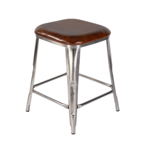 Butler Specialty Butler 24.75" Leather & Iron Counter Stool - Stylish Industrial Design With Footrest For Comfort Brown,Silver Iron,Leather,Engineered Wood 5971344-butler