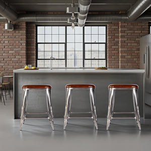 Butler Specialty Butler 24.75" Leather & Iron Counter Stool - Stylish Industrial Design With Footrest For Comfort Brown,Silver Iron,Leather,Engineered Wood 5971344-butler