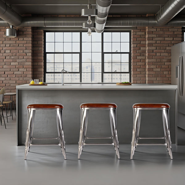 Butler Specialty Butler 24.75" Leather & Iron Counter Stool - Stylish Industrial Design With Footrest For Comfort Brown,Silver Iron,Leather,Engineered Wood 5971344-butler