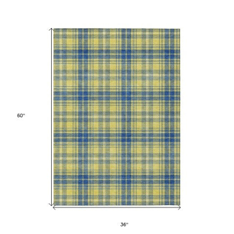 Homeroots 3' Stylish Artichoke Green Brown And Ivory Plaid Washable Area Rug For Indoor And Outdoor Use 3' X 5' Polyester 597135