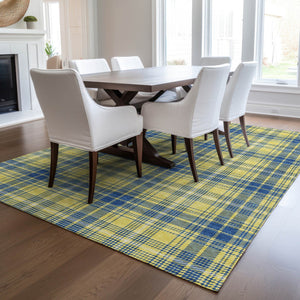 Homeroots 3' Stylish Artichoke Green Brown And Ivory Plaid Washable Area Rug For Indoor And Outdoor Use 3' X 5' Polyester 597135