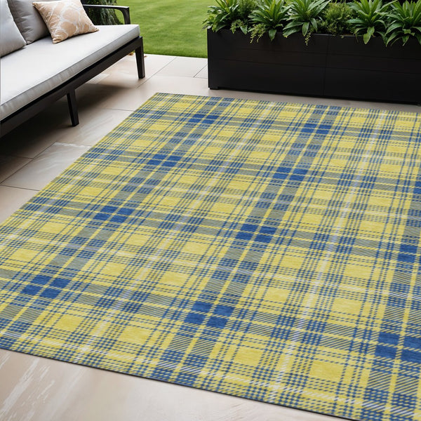 Homeroots 3' Stylish Artichoke Green Brown And Ivory Plaid Washable Area Rug For Indoor And Outdoor Use 5' X 8' Polyester 597136