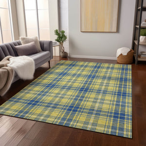 Homeroots 3' Stylish Artichoke Green Brown And Ivory Plaid Washable Area Rug For Indoor And Outdoor Use 5' X 8' Polyester 597136