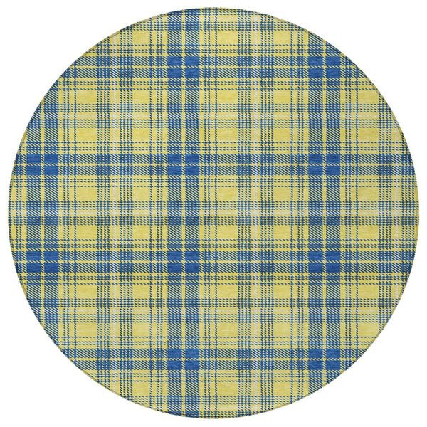 Homeroots 3' Stylish Artichoke Green Brown And Ivory Plaid Washable Area Rug For Indoor And Outdoor Use 8' Round Polyester 597137