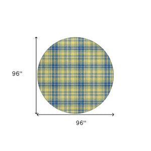 Homeroots 3' Stylish Artichoke Green Brown And Ivory Plaid Washable Area Rug For Indoor And Outdoor Use 8' Round Polyester 597137