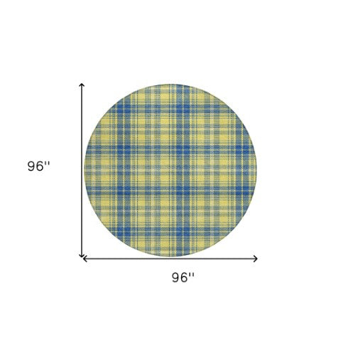 Homeroots 3' Stylish Artichoke Green Brown And Ivory Plaid Washable Area Rug For Indoor And Outdoor Use 8' Round Polyester 597137