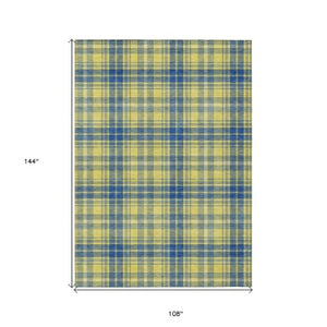Homeroots 3' Stylish Artichoke Green Brown And Ivory Plaid Washable Area Rug For Indoor And Outdoor Use 9' X 12' Polyester 597139