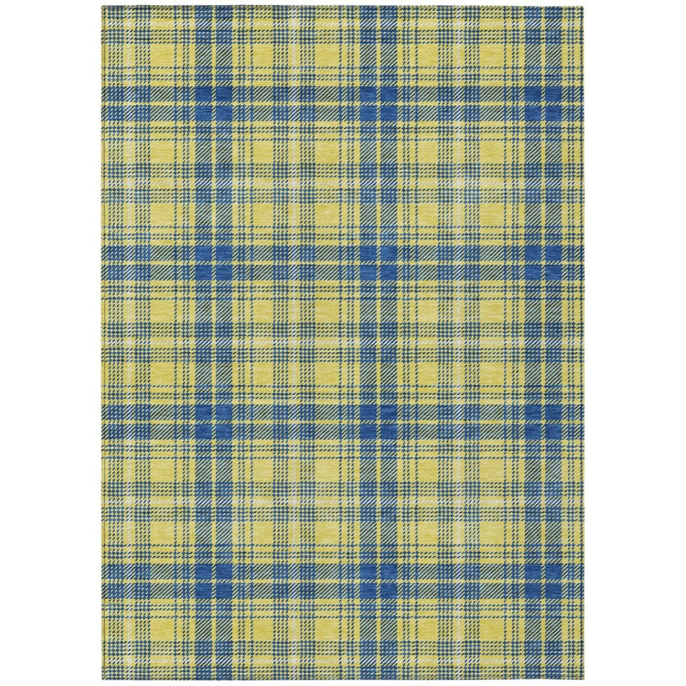 HomeRoots 9' X 12' Cheerful Yellow, Blue, Ivory Plaid Washable Area Rug for Indoor & Outdoor Versatility 597139