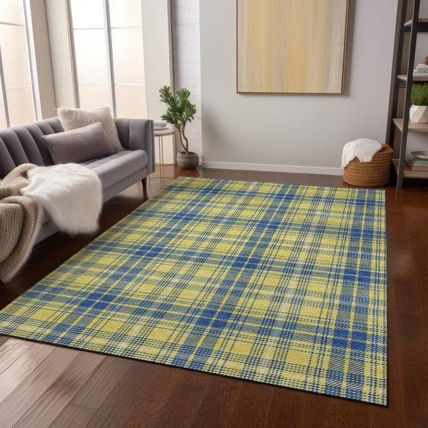 Homeroots 3' Stylish Artichoke Green Brown And Ivory Plaid Washable Area Rug For Indoor And Outdoor Use 9' X 12' Polyester 597139