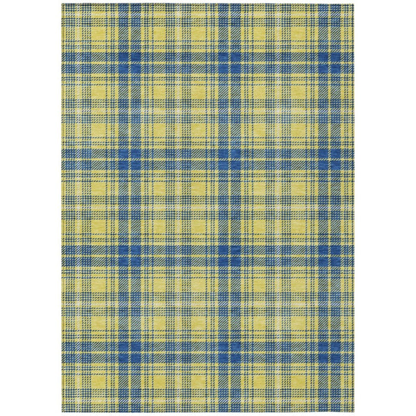 HomeRoots 5' Timeless Plaid Washable Area Rug in Yellow, Blue & Ivory for Indoor and Outdoor Durability 10' X 14' 597140