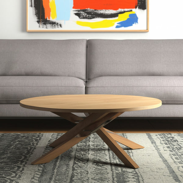 Homeroots 42" Natural Solid Wood Round Coffee Table With Stylish Cross Legs For Any Living Space Decor   597141