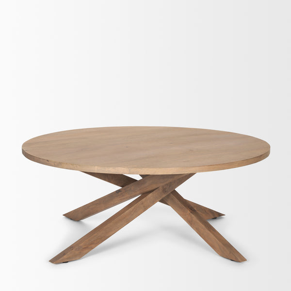 Homeroots 42" Natural Solid Wood Round Coffee Table With Stylish Cross Legs For Any Living Space Decor   597141