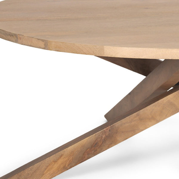 Homeroots 42" Natural Solid Wood Round Coffee Table With Stylish Cross Legs For Any Living Space Decor   597141