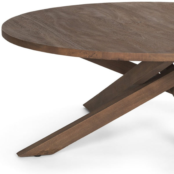 Homeroots 42" Brown Solid Wood Round Coffee Table With Modern Cross Legs - Stylish Centerpiece For Any Room   597142