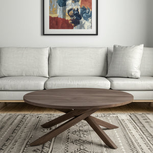 Homeroots 42" Brown Solid Wood Round Coffee Table With Modern Cross Legs - Stylish Centerpiece For Any Room   597142
