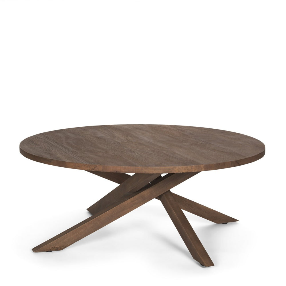 HomeRoots 42" Brown Solid Wood Round Coffee Table with Stylish Cross Legs for Modern Living Spaces & Offices 597142