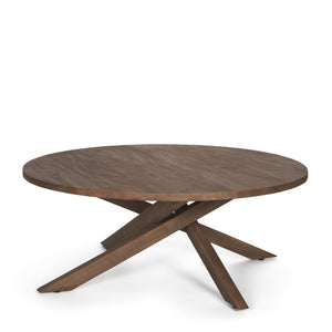 HomeRoots 42" Brown Solid Wood Round Coffee Table with Stylish Cross Legs for Modern Living Spaces & Offices 597142