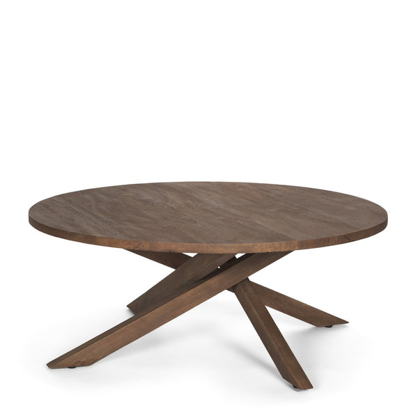 HomeRoots 42" Brown Solid Wood Round Coffee Table with Stylish Cross Legs for Modern Living Spaces & Offices 597142