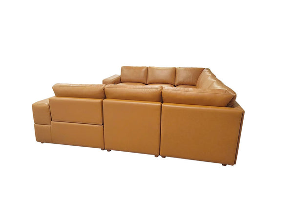 English Elm Premium Leather Match Sectional with Dual Recliners Wide Square Arms Living Room Ginger B2748S00154
