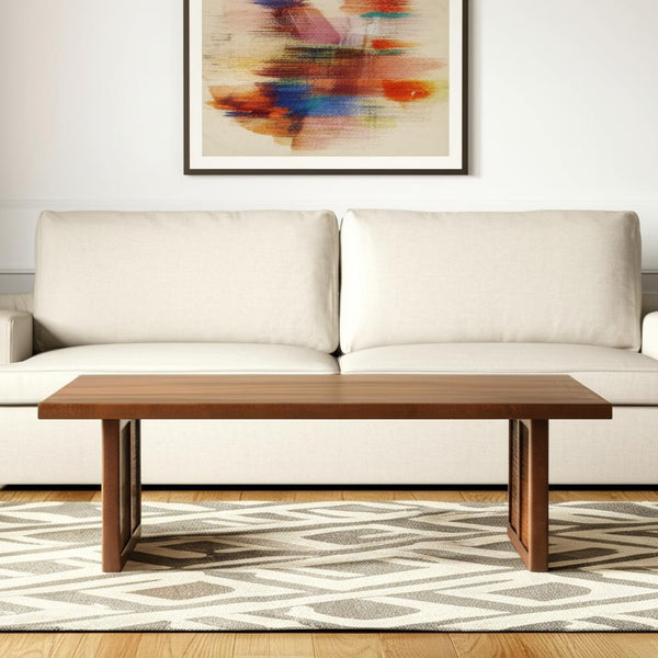 Homeroots 42" Brown And Natural Solid Wood & Wicker Square Coffee Table – Stylish, Sturdy, Tropical Accent Piece   597143