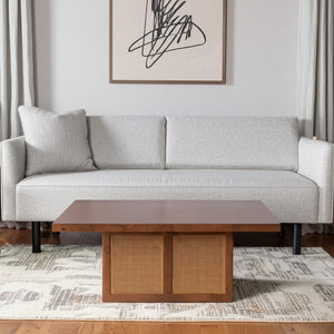 HomeRoots 42" Brown Solid Mango Wood and Wicker Square Coffee Table - Coastal Style for Modern Living Spaces 597143
