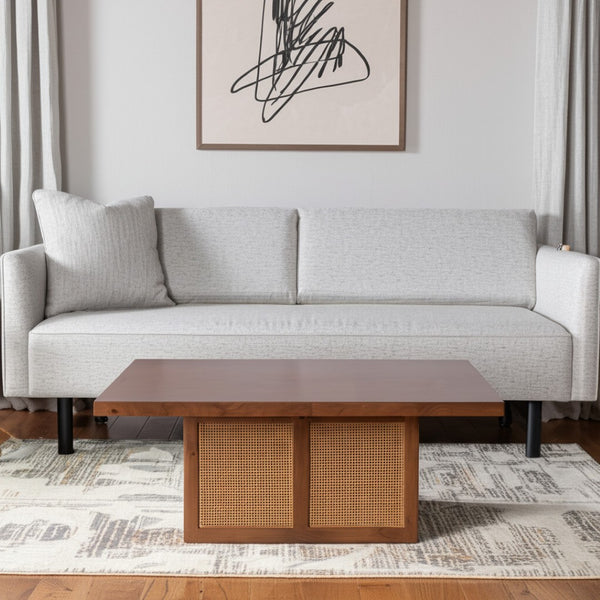 HomeRoots 42" Brown Solid Mango Wood and Wicker Square Coffee Table - Coastal Style for Modern Living Spaces 597143