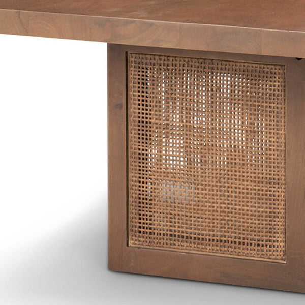 Homeroots 42" Brown And Natural Solid Wood & Wicker Square Coffee Table – Stylish, Sturdy, Tropical Accent Piece   597143
