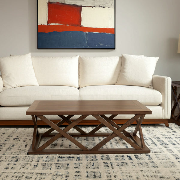 Homeroots 48" Brown Solid Wood Geo Frame Coffee Table – Stylish Geometric Design For Modern Living Spaces   597144