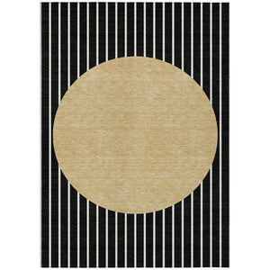 HomeRoots 5' Black and Beige Striped Washable Area Rug - Stylish, Durable Design for Indoor and Outdoor Use 5' X 8' 597146