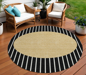 Homeroots 3' Black And Beige Striped Washable Area Rug - Durable, Stylish Design For Indoor And Outdoor Use 8' Round Polyester 597147