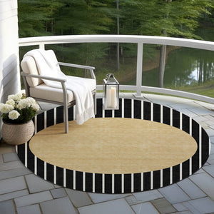 Homeroots 3' Black And Beige Striped Washable Area Rug - Durable, Stylish Design For Indoor And Outdoor Use 8' Round Polyester 597147