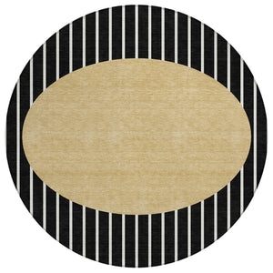 HomeRoots 5' Black and Beige Striped Washable Area Rug - Stylish, Durable Design for Indoor and Outdoor Use 8' Round 597147